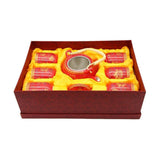 Golden Flowers Red Ceramic Tea Pot & 6 Cup Sets with SS Infuser in Gift Box