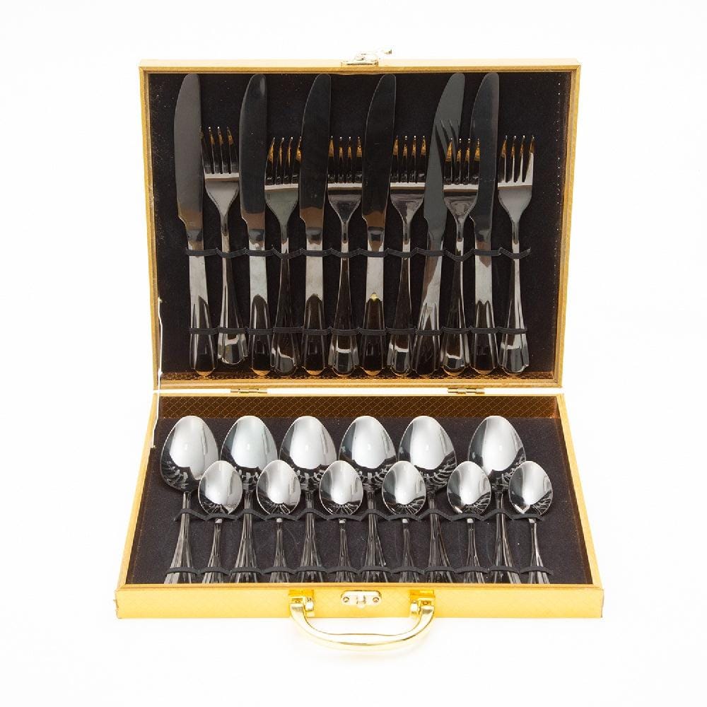 Aspa Dark 24 Piece Stainless Steel Cutlery Set in Classy Gift Box (Black Plated)