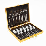 Aspa Dark 24 Piece Stainless Steel Cutlery Set in Classy Gift Box (Black Plated)