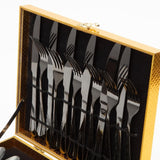 Aspa Dark 24 Piece Stainless Steel Cutlery Set in Classy Gift Box (Black Plated)