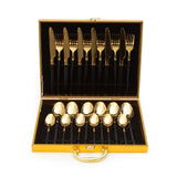 Cressida 24 Piece Stainless Steet Cutlery Set in Classy Gift Box (Golden with Black Handle)