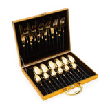 Cressida 24 Piece Stainless Steet Cutlery Set in Classy Gift Box (Golden with Black Handle)