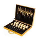 Cressida 24 Piece Stainless Steet Cutlery Set in Classy Gift Box (Golden with Black Handle)