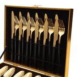 Cressida 24 Piece Stainless Steet Cutlery Set in Classy Gift Box (Golden with Black Handle)