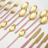 Cressida 24 Piece Stainless Steel Cutlery Set in Classy Gift Box (Golden with Pink Handle)