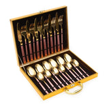 Cressida 24 Piece Stainless Steel Cutlery Set in Classy Gift Box (Golden with Pink Handle)