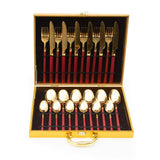 Cressida 24 Piece Stainless Steel Cutlery Set in Classy Gift Box (Golden with Red Handle)