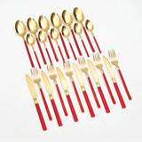 Cressida 24 Piece Stainless Steel Cutlery Set in Classy Gift Box (Golden with Red Handle)