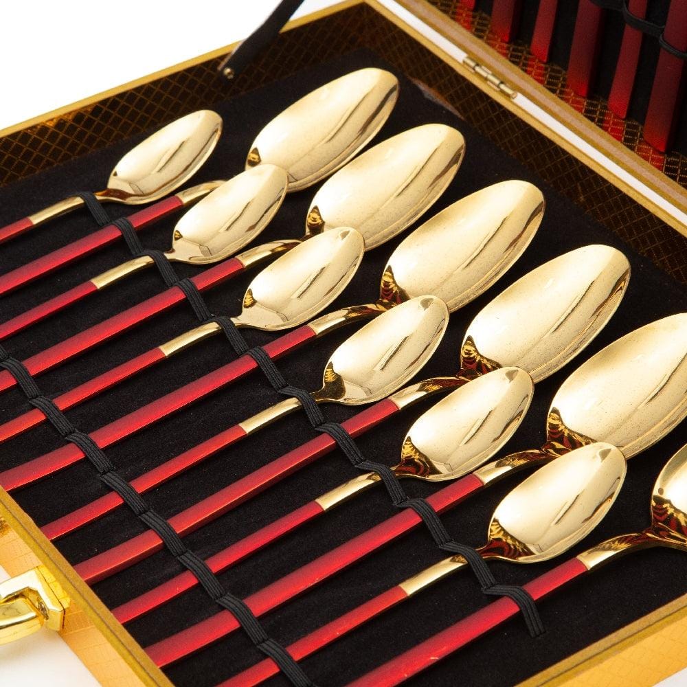 Cressida 24 Piece Stainless Steel Cutlery Set in Classy Gift Box (Golden with Red Handle)