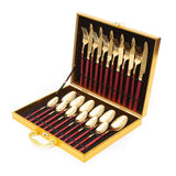 Cressida 24 Piece Stainless Steel Cutlery Set in Classy Gift Box (Golden with Red Handle)