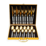 Cressida 24 Piece Stainelss Steel Cutlery Set in Classy Gift Box (Golden with White Handle)
