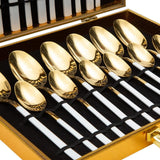 Cressida 24 Piece Stainelss Steel Cutlery Set in Classy Gift Box (Golden with White Handle)