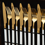 Cressida 24 Piece Stainelss Steel Cutlery Set in Classy Gift Box (Golden with White Handle)