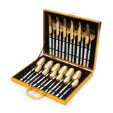 Cressida 24 Piece Stainelss Steel Cutlery Set in Classy Gift Box (Golden with White Handle)