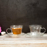 Double Wall Glass Royal Tea Cup Set with Saucers (250 ml) (Set of 6)