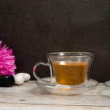 Double Wall Glass Royal Tea Cup Set with Saucers (250 ml) (Set of 6)