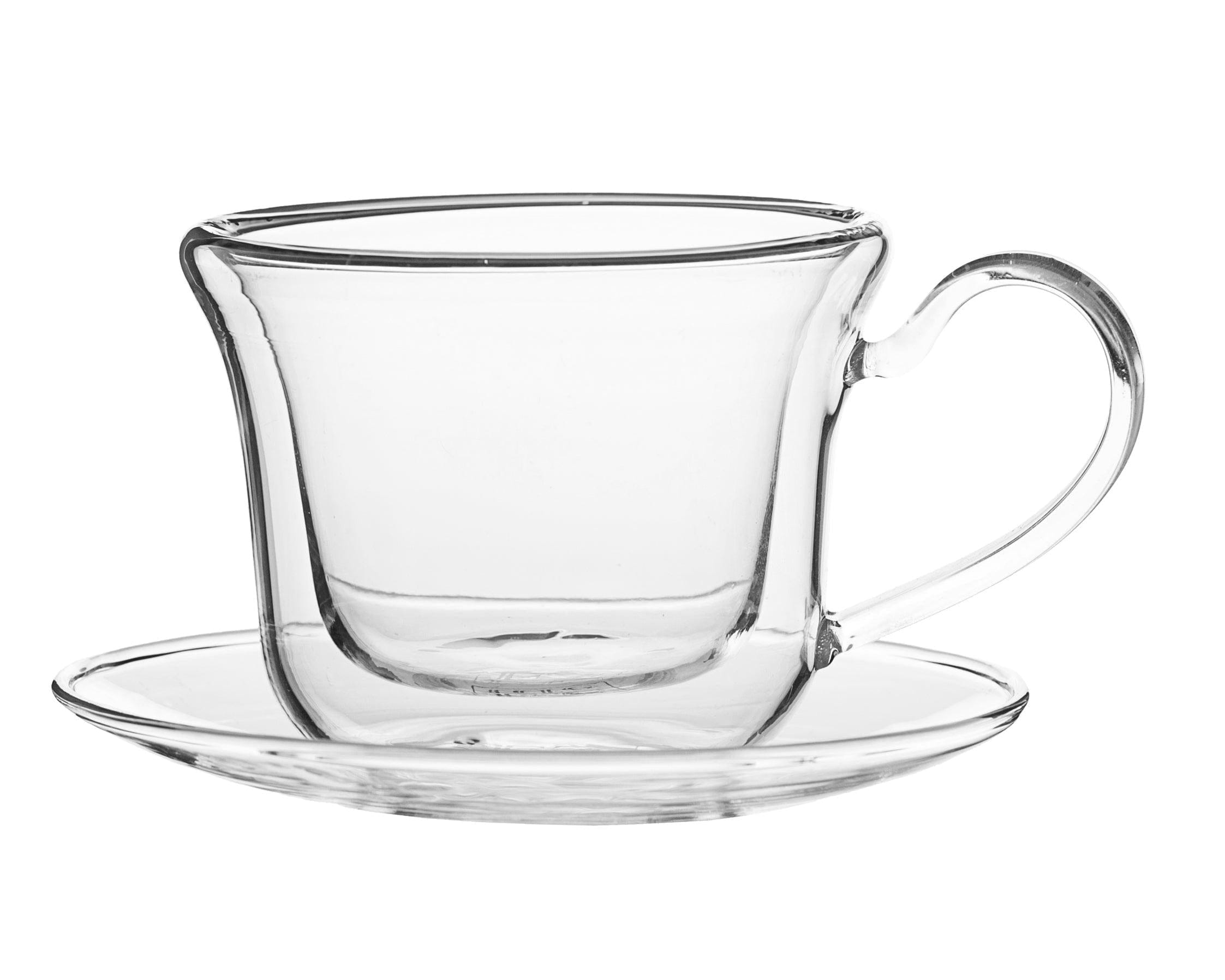 Double Wall Glass Royal Tea Cup Set with Saucers (250 ml) (Set of 6)