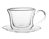 Double Wall Glass Royal Tea Cup Set with Saucers (250 ml) (Set of 6)