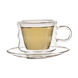 Double Wall Glass Twirl Cup & Saucer Set (180 ml) (Set of 6)