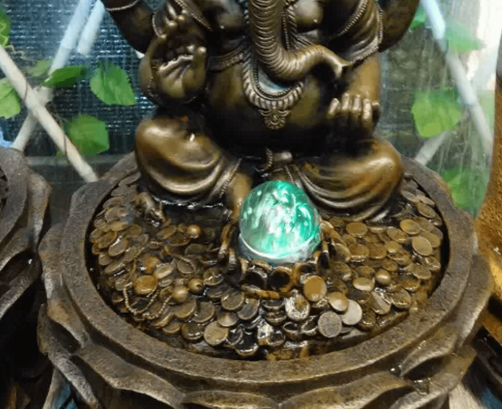 Fengshui Water Fountain - Ganesha Blessings with LED Light & Crystal Ball (Gold & Bronze)
