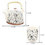 Elegant Floral Ceramic Tea Pot with SS Infuser & 6 Cups Set in Gift Box