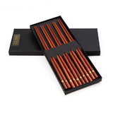 10 Pairs Dark Wood Flower Inlay Chopsticks Set