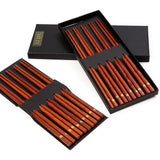 10 Pairs Dark Wood Flower Inlay Chopsticks Set