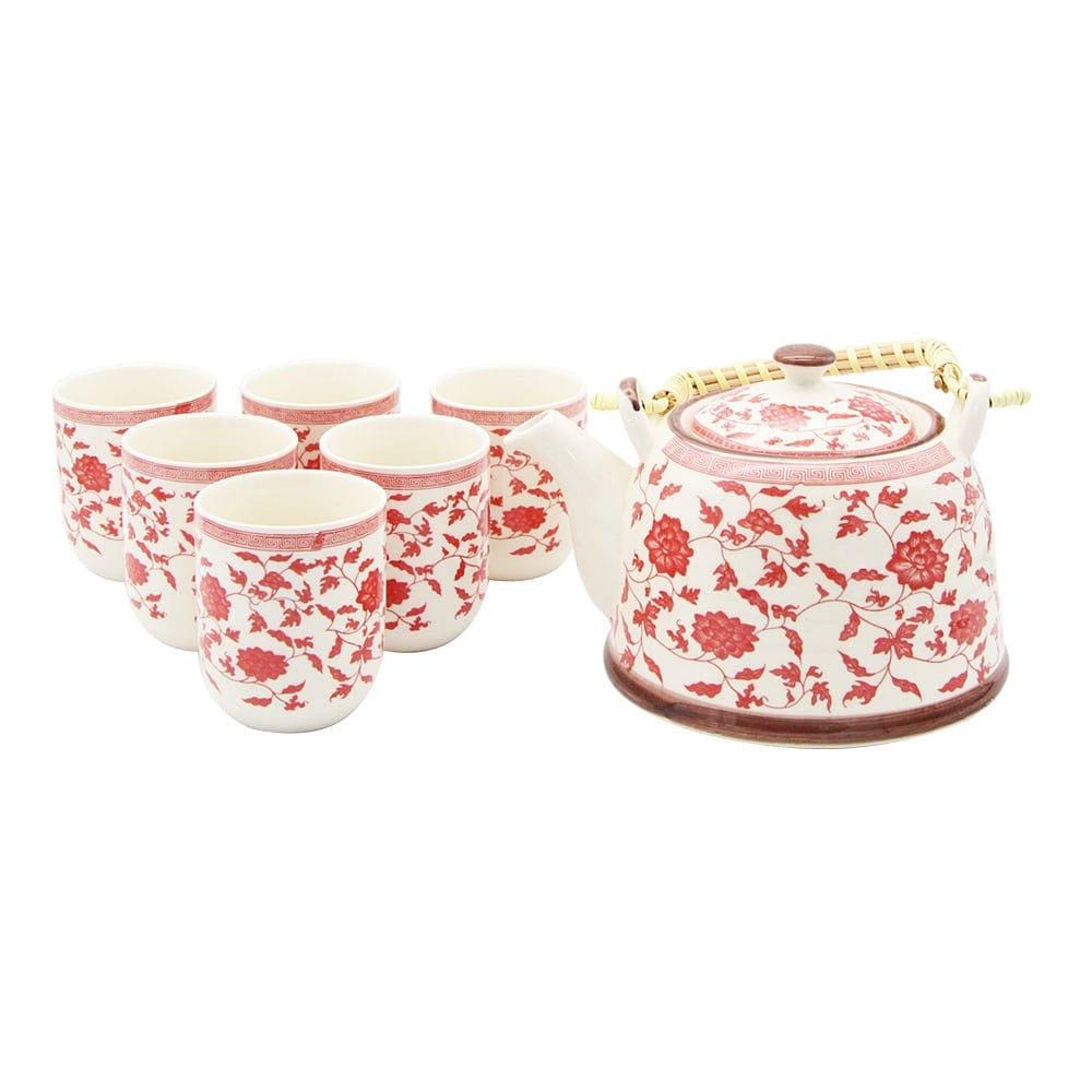 Enchanting Flowers Ceramic Tea Pot with SS Infuser & 6 Cups Set in Gift Box