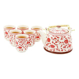 Enchanting Flowers Ceramic Tea Pot with SS Infuser & 6 Cups Set in Gift Box