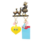 Girl & Ducklings Brass Key Stand (4 Hooks)