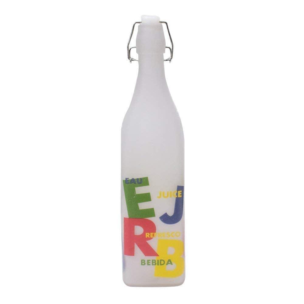 Frosted Alphabets Transparent Glass Bottle with Cork (1000 ml)
