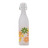 Frosted Multi-Floral Transparent Glass Bottle with Cork (1000 ml)