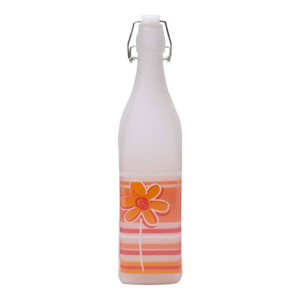 Frosted Orange Flower Transparent Glass Bottle with Cork (1000 ml)