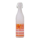 Frosted Orange Flower Transparent Glass Bottle with Cork (1000 ml)