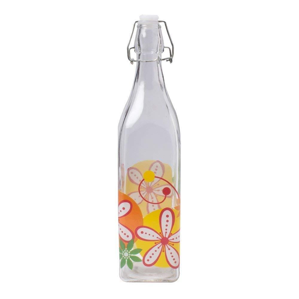 Transparent Multi-Floral Glass Bottle with Cork (1000 ml)