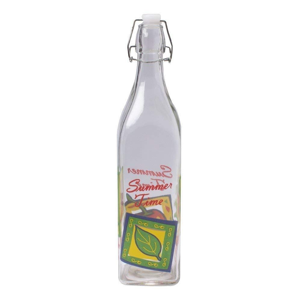 Transparent Summer Time Glass Bottle with Cork (1000 ml)