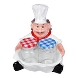 Foodie Chef Figurine Resin Holder Tray with 2 Glass Condiment Jars (Front Facing)