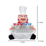 Foodie Chef Figurine Resin Holder Tray with 2 Glass Condiment Jars (Front Facing)