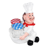 Foodie Chef Figurine Resin Holder with 2 Glass Condiment Jars (Side Facing)