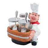 Happy Chef Figurine Resin Holder Tray with 2 Glass Condiment Jars (Chef in Front)