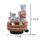 Happy Chef Figurine Resin Holder Tray with 2 Glass Condiment Jars (Chef in Front)