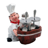 Happy Chef Figurine Resin Holder Tray with 2 Glass Condiment Jars (Jars in Front)
