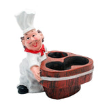 Happy Chef Figurine Resin Holder Tray with 2 Glass Condiment Jars (Jars in Front)