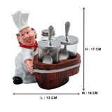 Happy Chef Figurine Resin Holder Tray with 2 Glass Condiment Jars (Jars in Front)