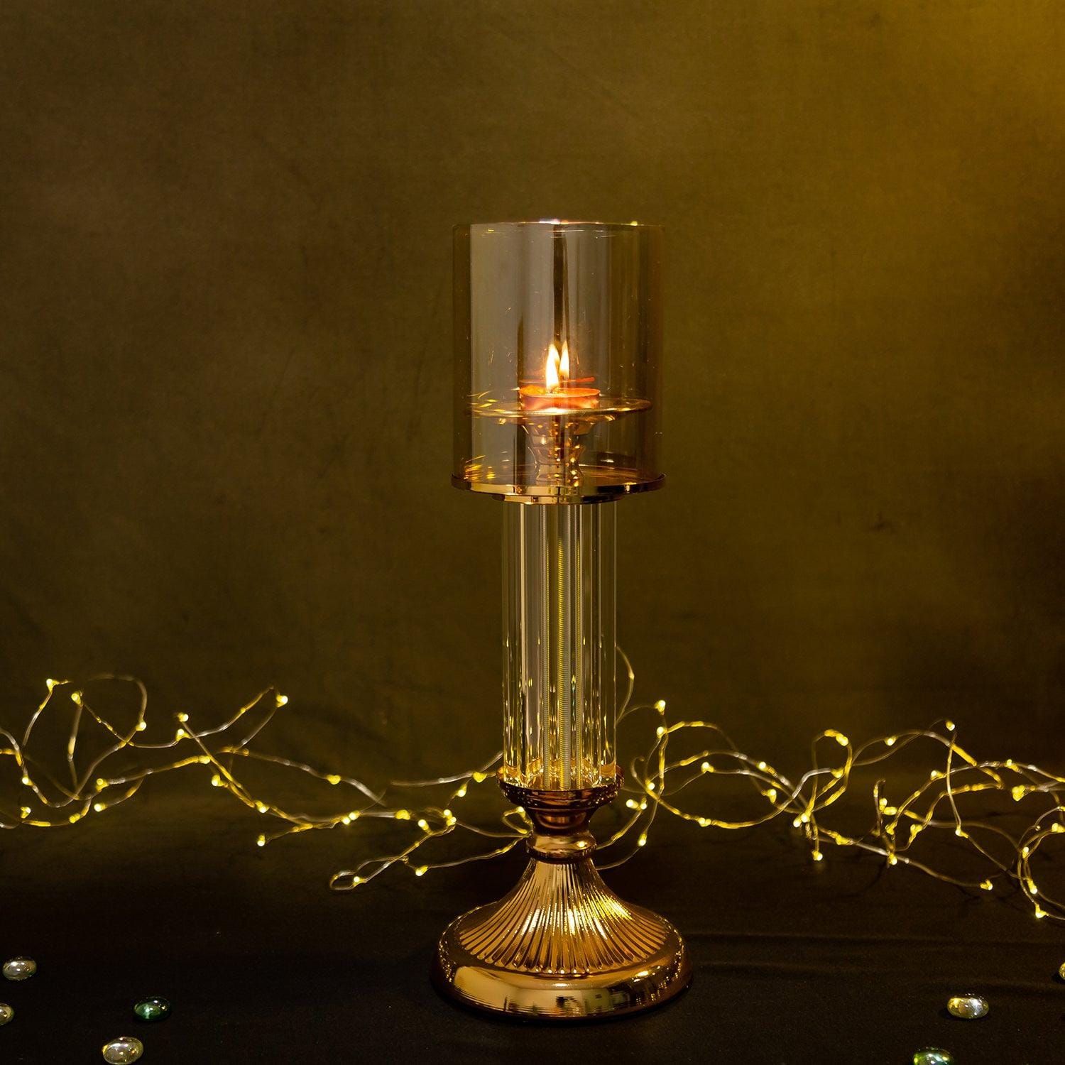 Seek & Suave Small Decorative Metal Candle Stand with Glass Candle Shade