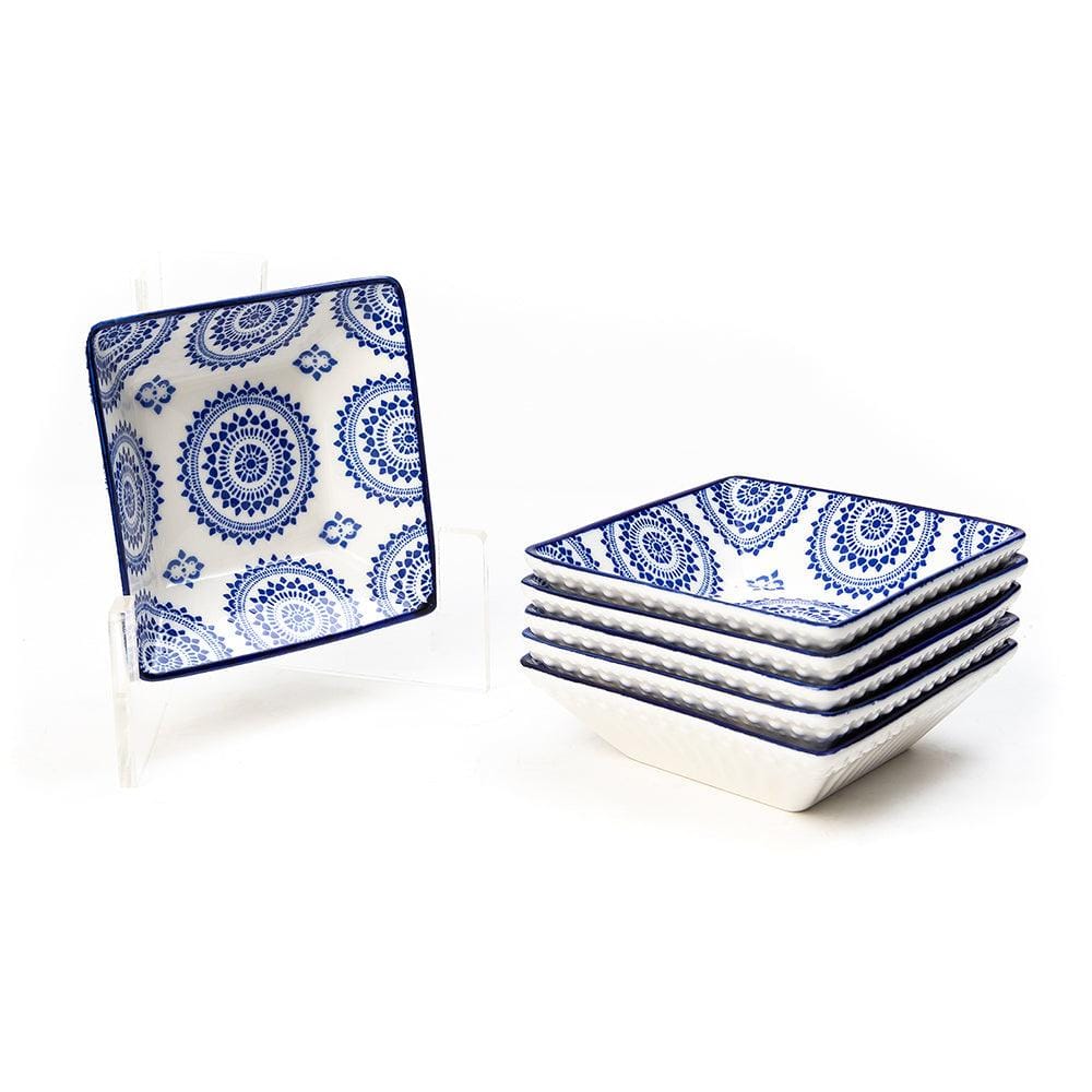 Glazed Blue Banjara Square Ceramic Bowls (4.5 Inch) (Set of 6)