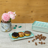 Glazed Green 7 Inch Mandala Rectangle Ceramic Plates (Set of 6)