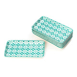 Glazed Green 7 Inch Mandala Rectangle Ceramic Plates (Set of 6)