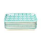 Glazed Green 7 Inch Mandala Rectangle Ceramic Plates (Set of 6)