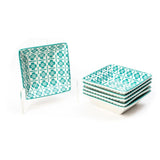 Glazed Green Mandala Square Ceramic Bowls (4.5 Inch) (Set of 6)